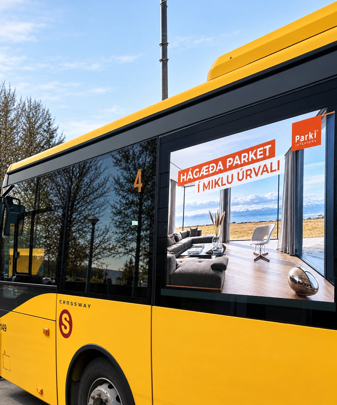 Parki á LED-skjá í hliðarrúðu